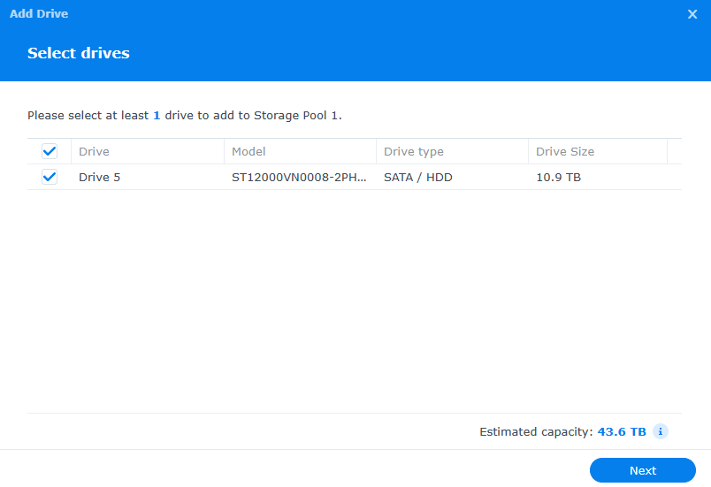 selecting a drive in a storage pool.