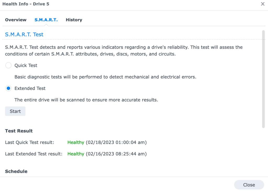 extended smart test on a synology nas. 