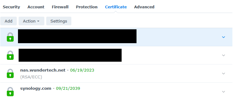 certificates in synology dsm.