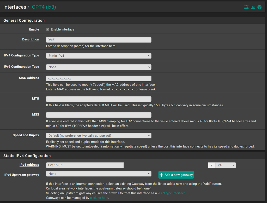 configuring the DMZ interface.