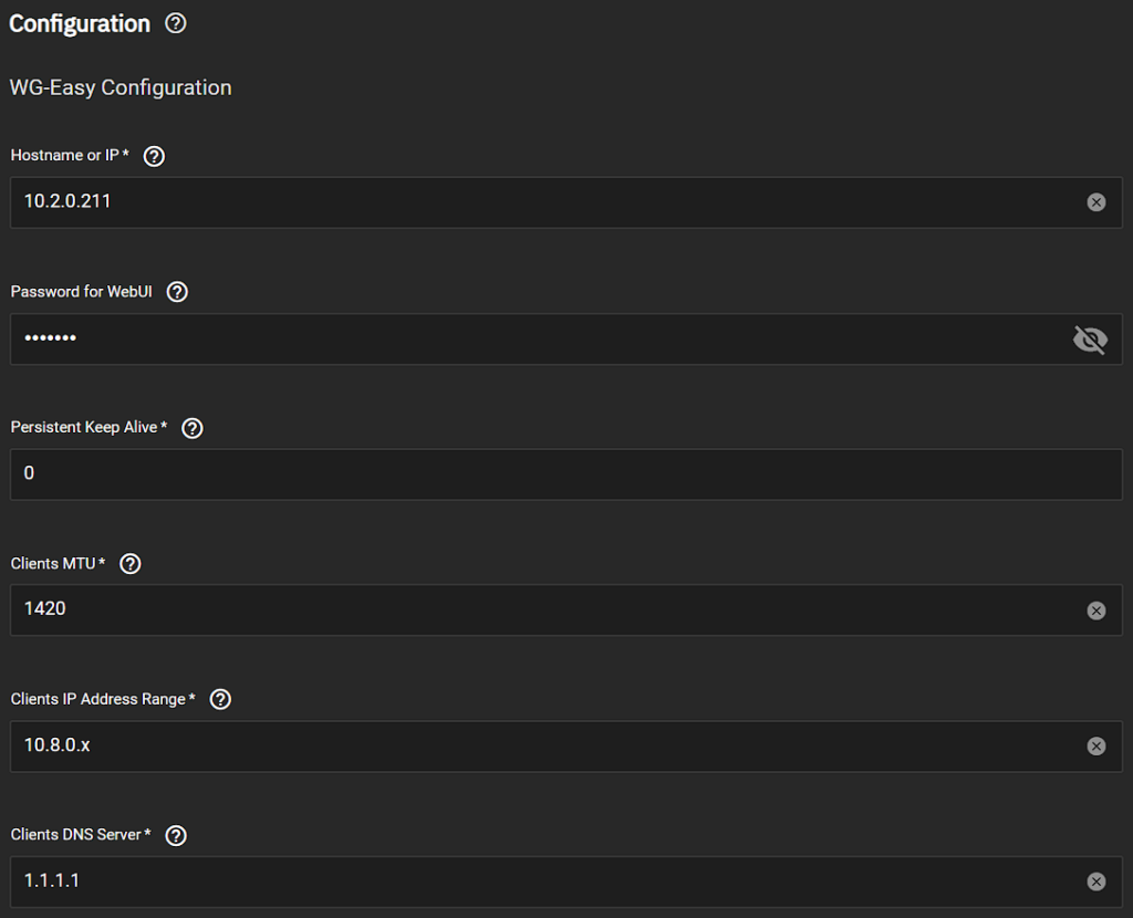 configuring the wg-easy settings.