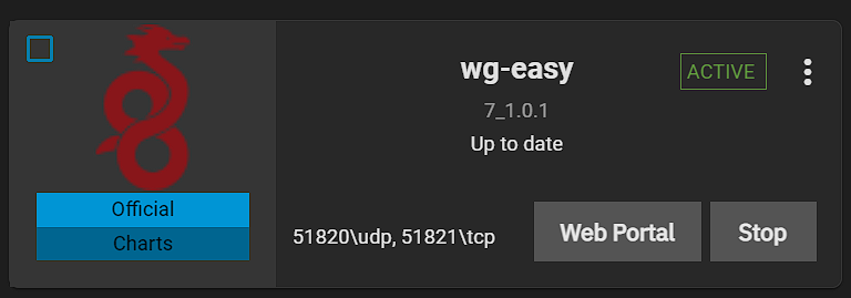 showing wg-easy as active.