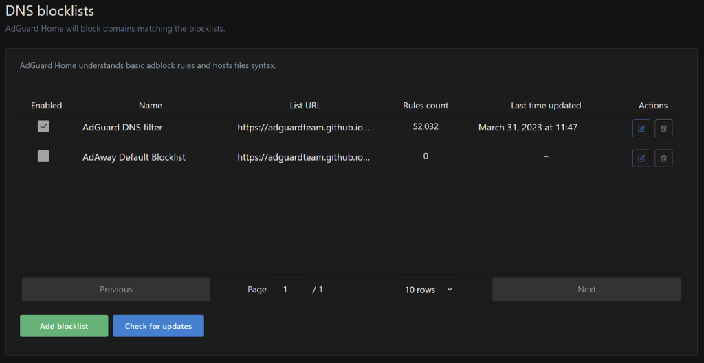 dns blocklists in adguard home.