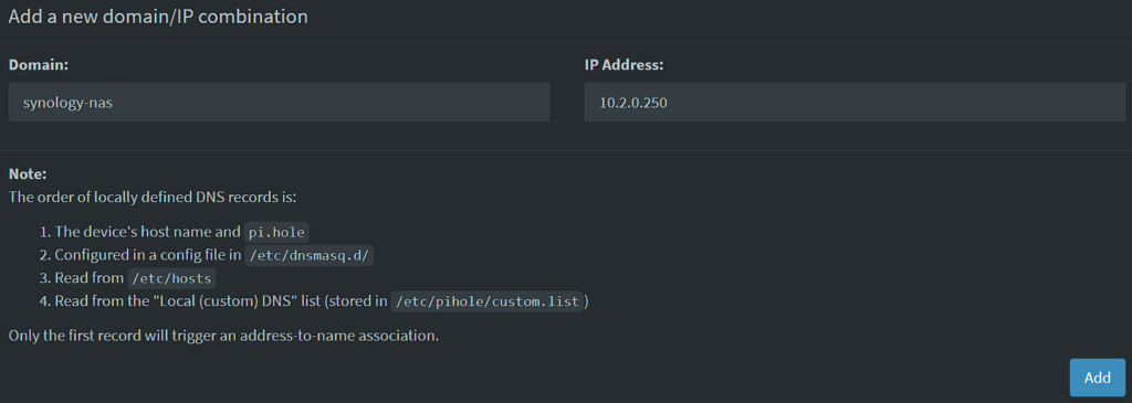 local dns in pi-hole.