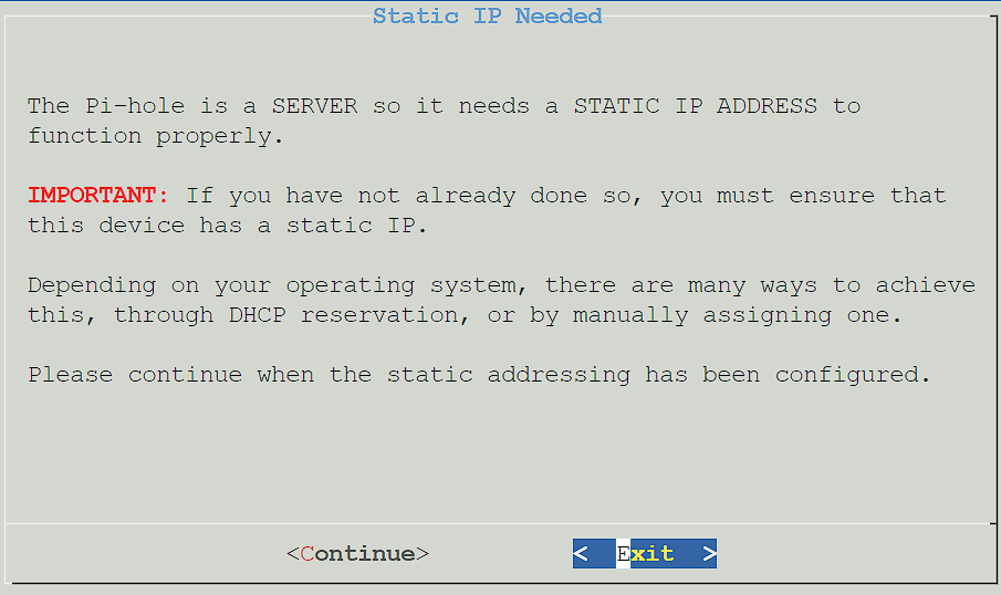 pi-hole static ip address.