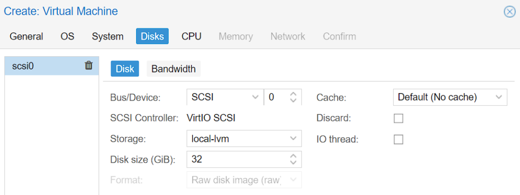 disk setup in proxmox vm.