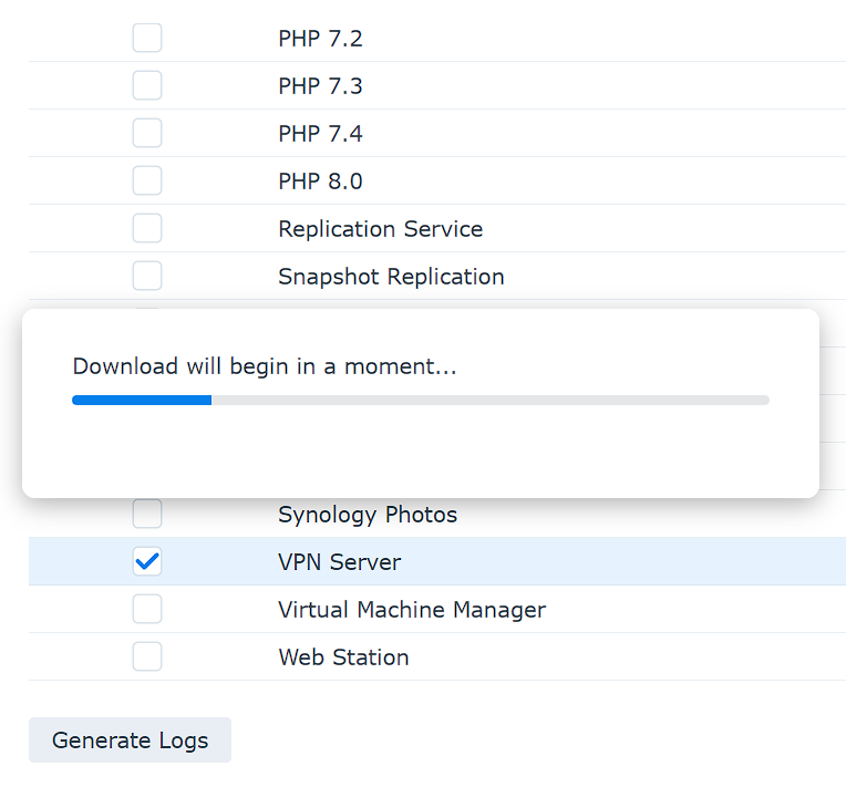 generating and downloading logs in the support center.