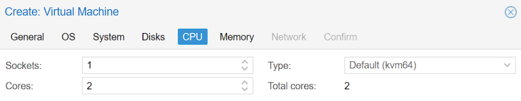 cpu section in vm setup.