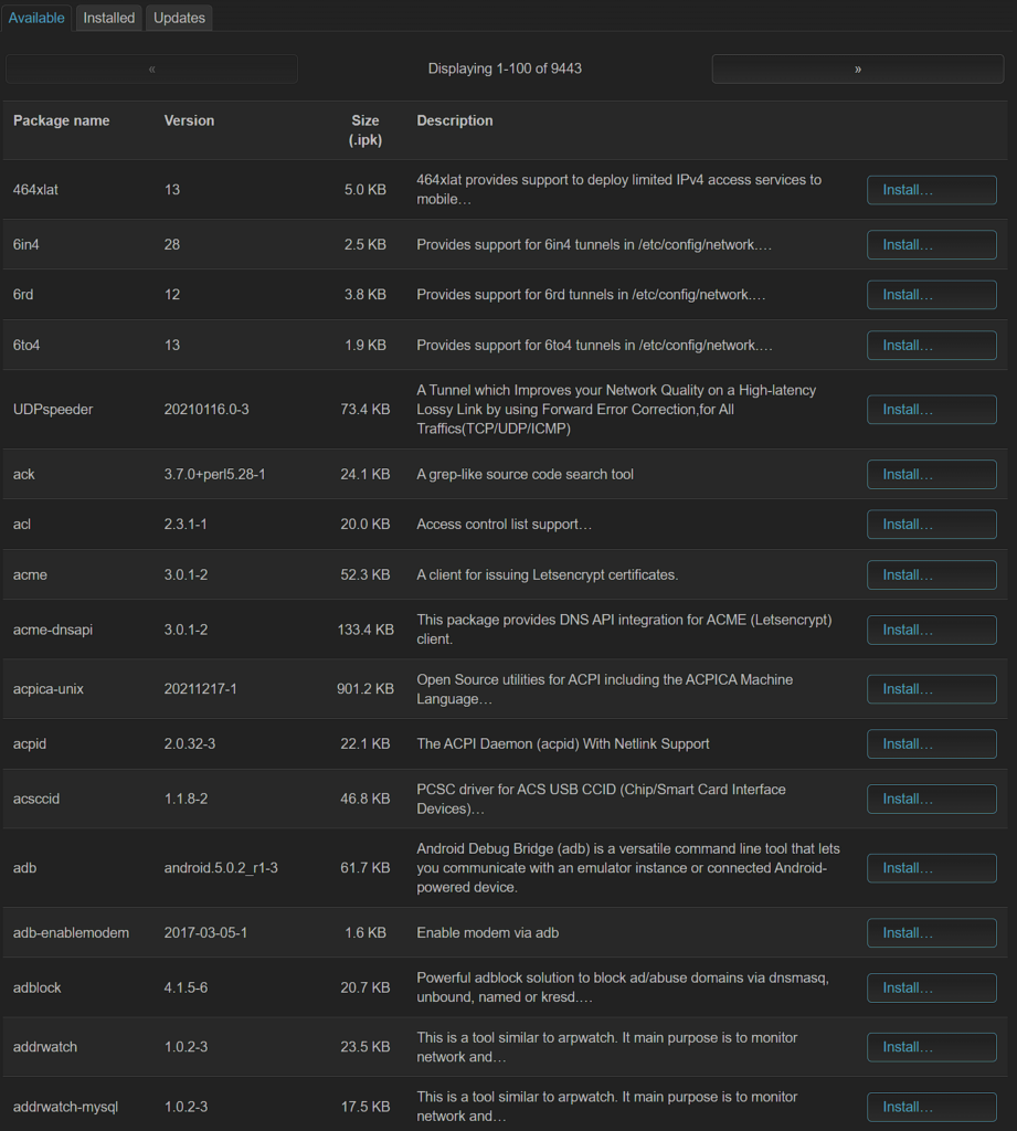 openwrt packages.