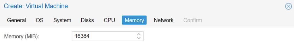 memory section in proxmox vm.