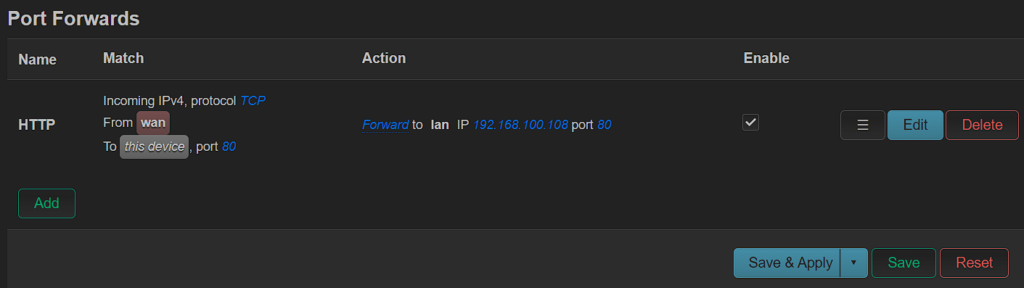 configured port forwards in openwrt.