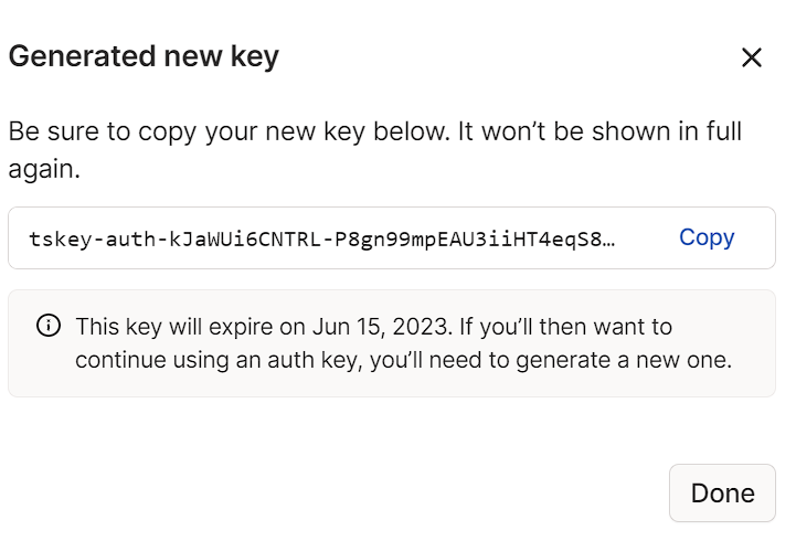 copying the auth key generated.