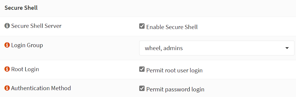 enabling ssh support in OPNsense.