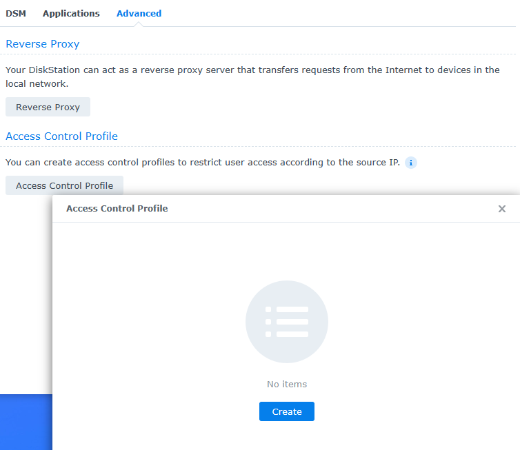 access control profile in synology dsm.