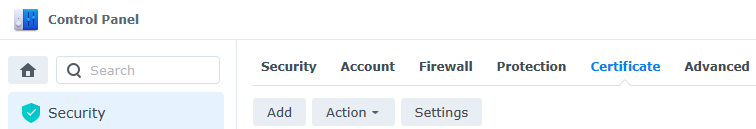 certificate section in synology dsm.