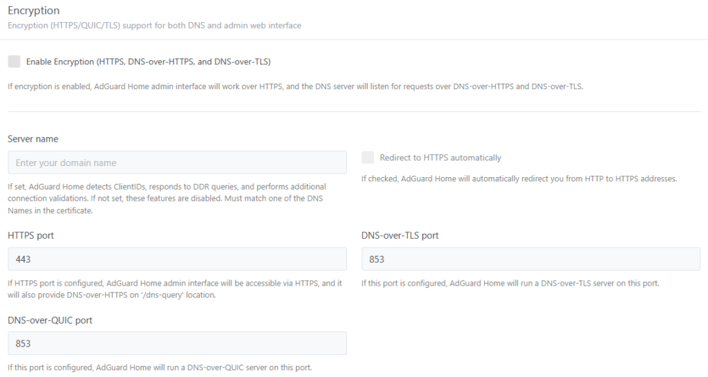 DoH, DoT, DoQ in AdGuard Home.