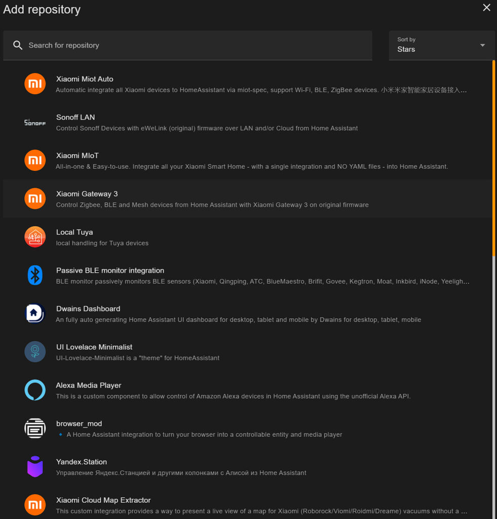 repositories in HACS in home assistant.