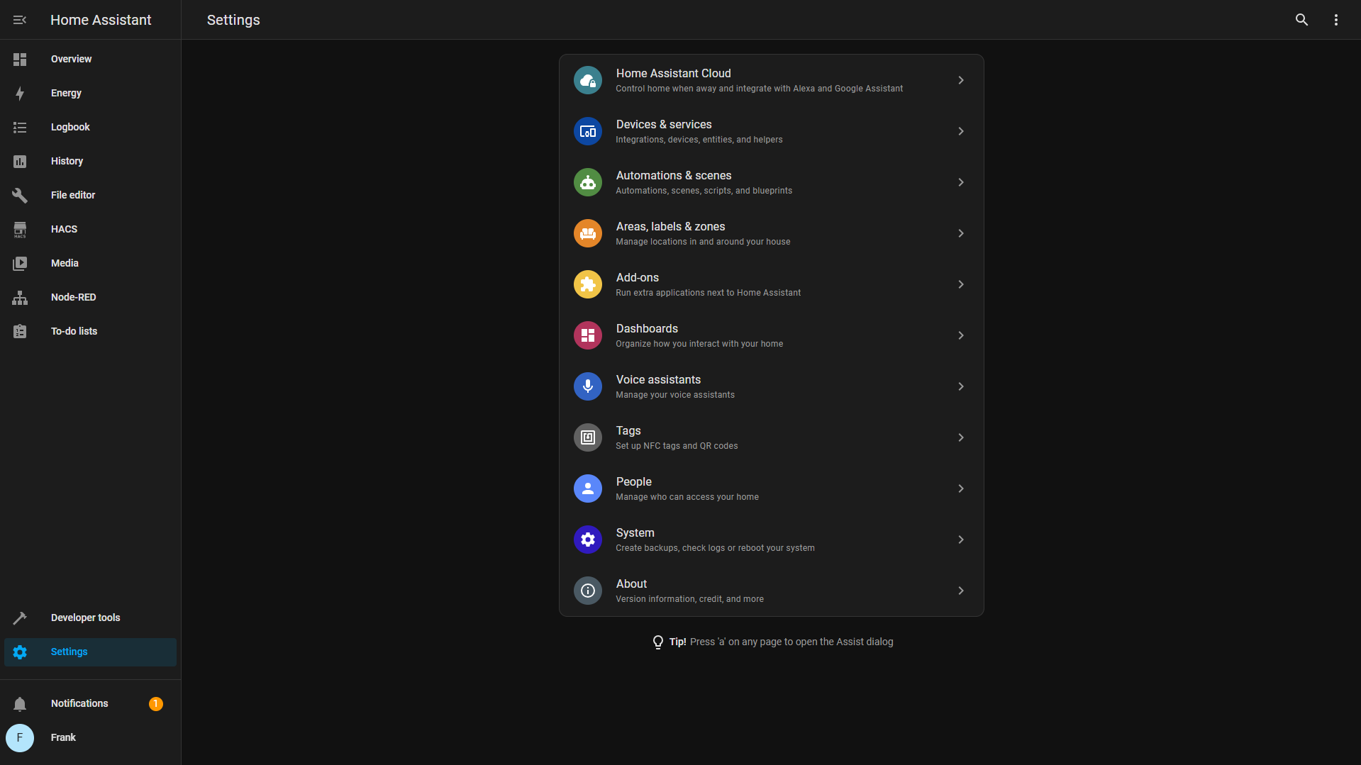 selecting devices and settings in home assistant.