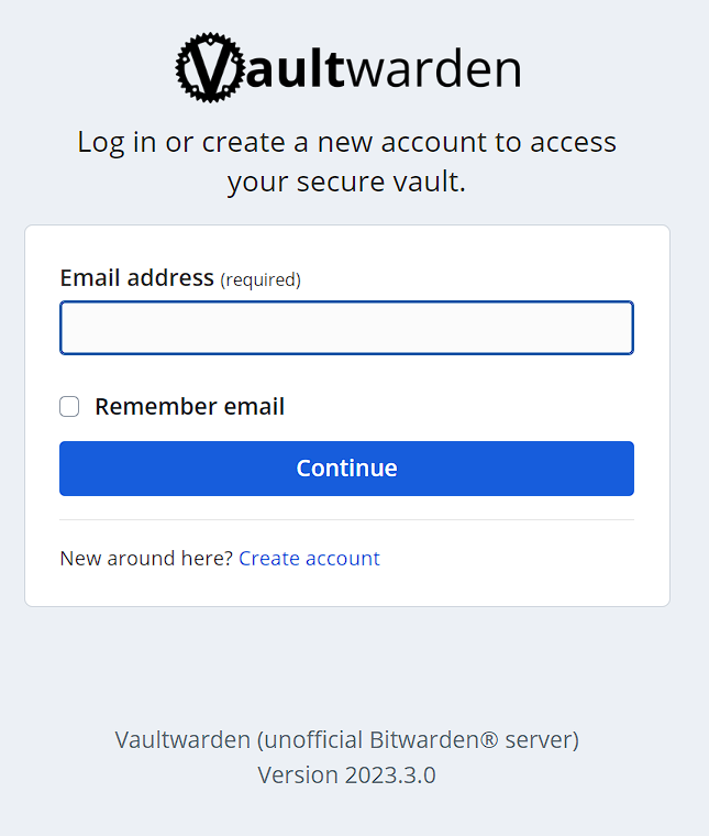 vaultwarden login screen. vaultwarden vs. bitwarden.