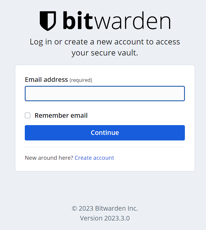 bitwarden login screen.