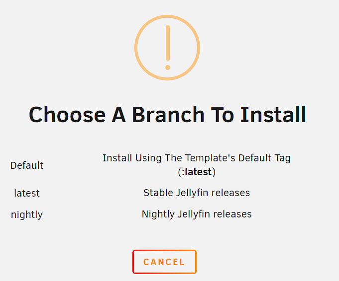 selecting the latest branch in unraid for jellyfin.