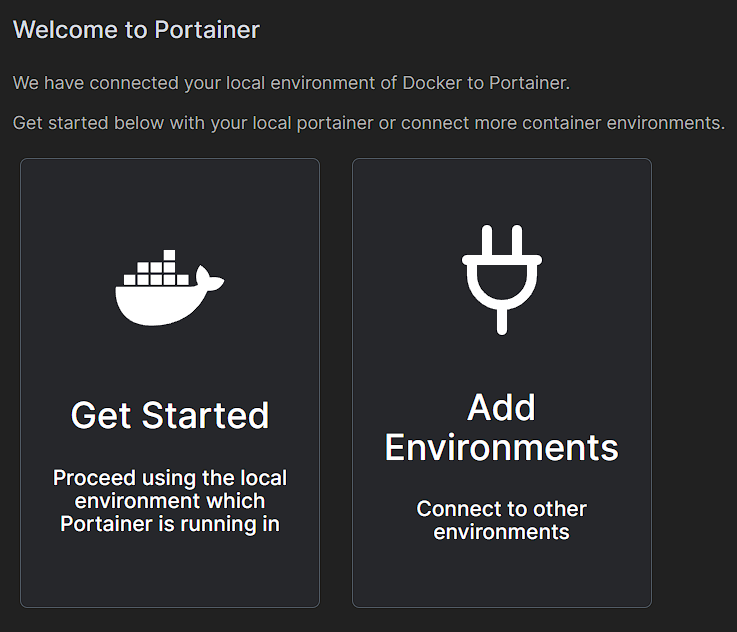 selecting getting started in portainer.
