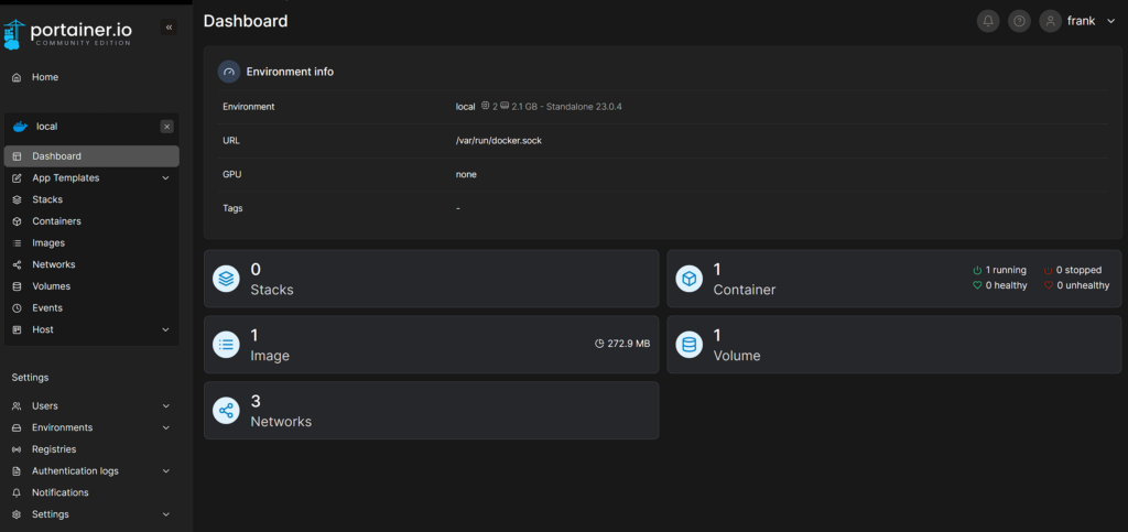 portainer dashboard on unbutu.