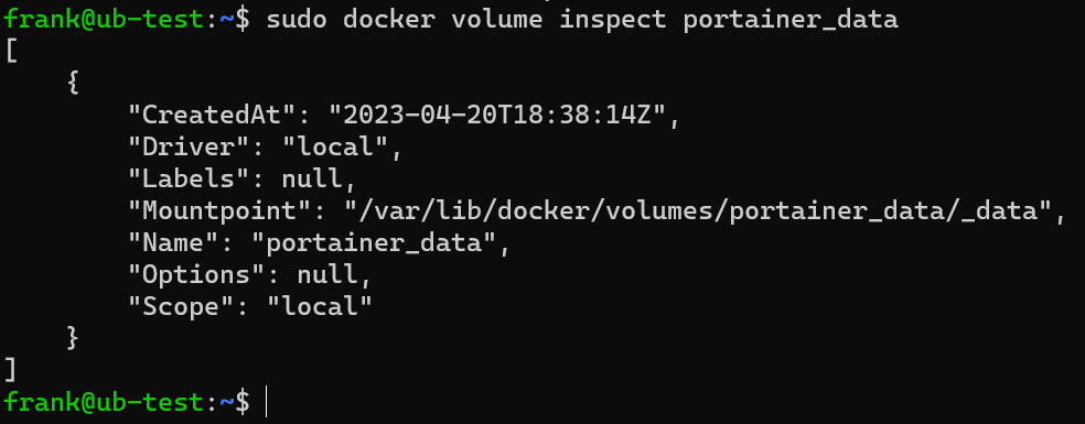 inspecting the portainer volume.