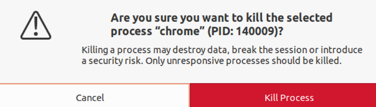 confirming that you want to kill a process.