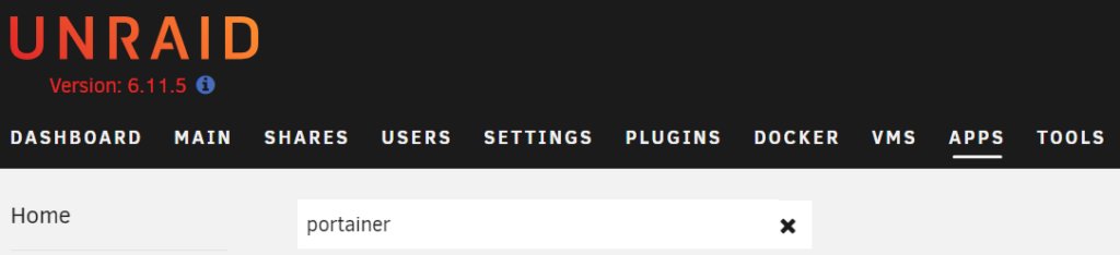 unraid apps section.