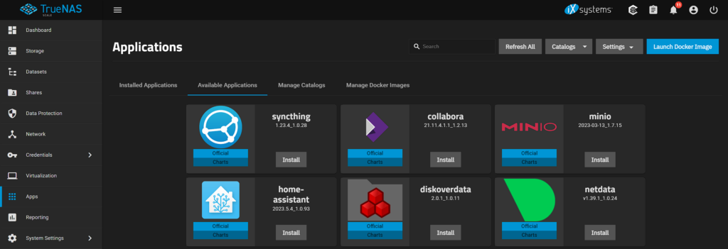 truenas apps tab.