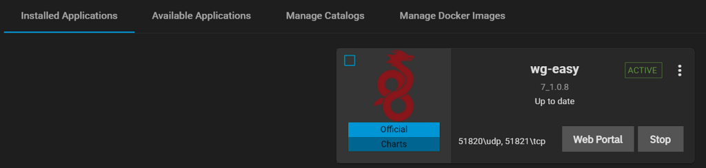 showing a running docker app in truenas scale.