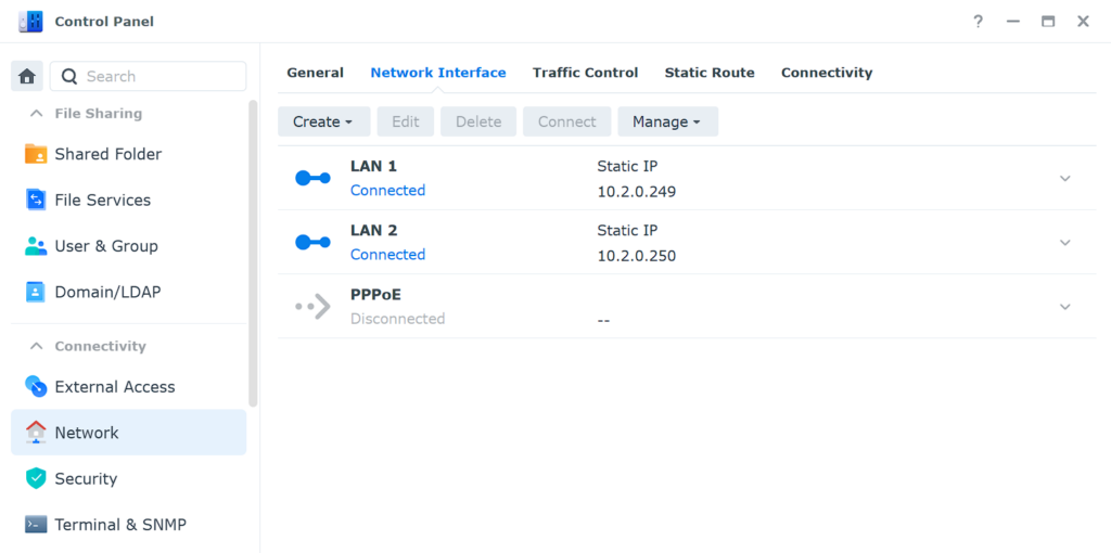 network settings in synology dsm.