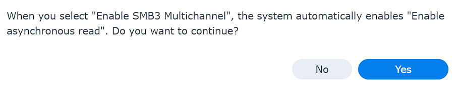 confirming you want to enable smb multichannel.