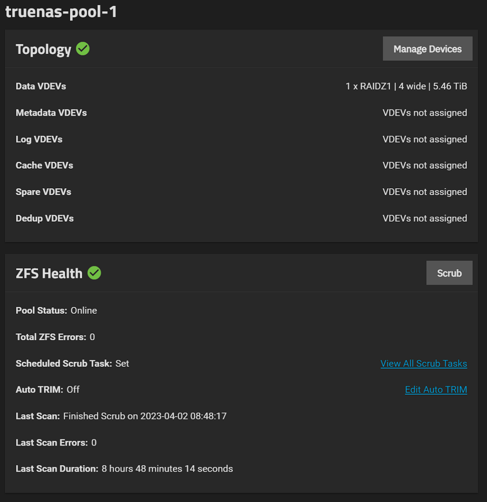 TrueNAS ZFS Pool.