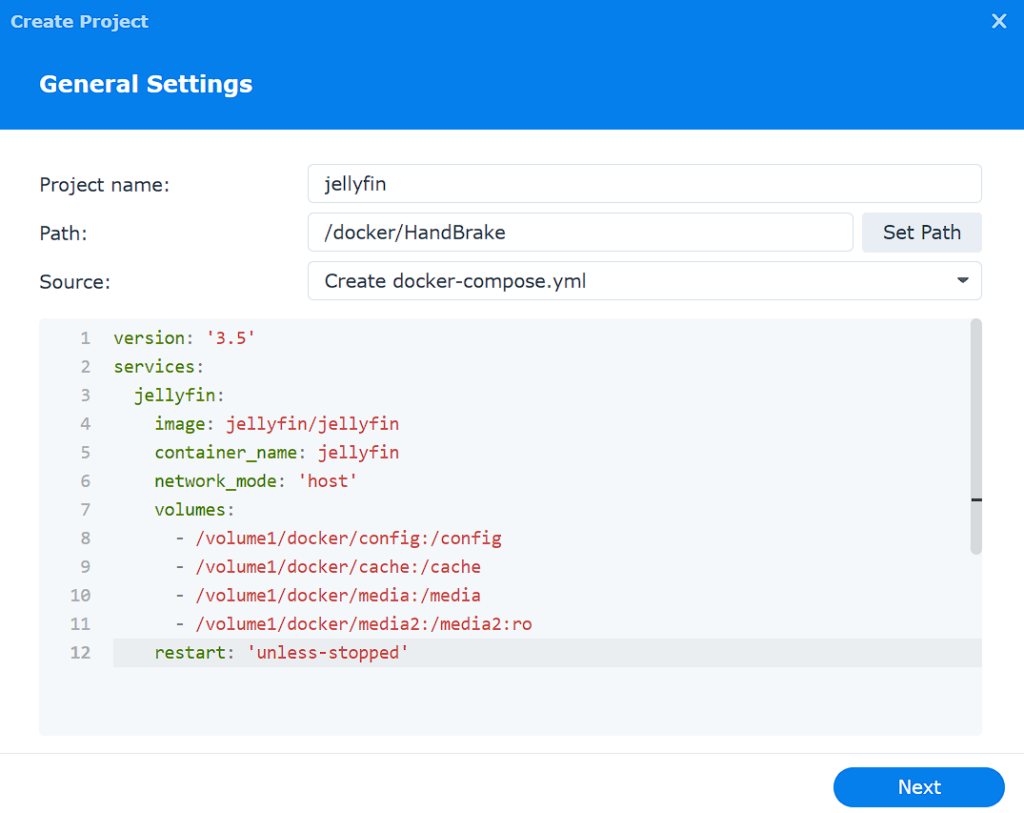 docker compose in container manager.