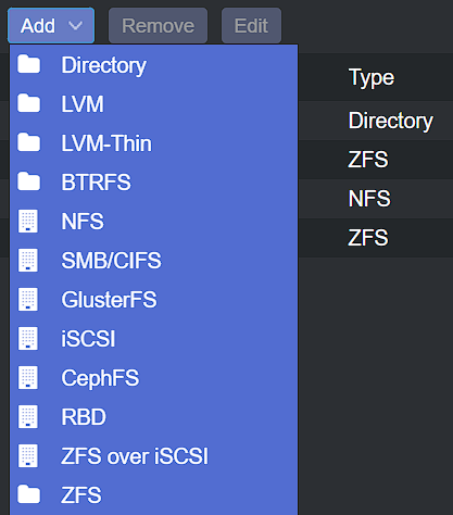 proxmox storage options.