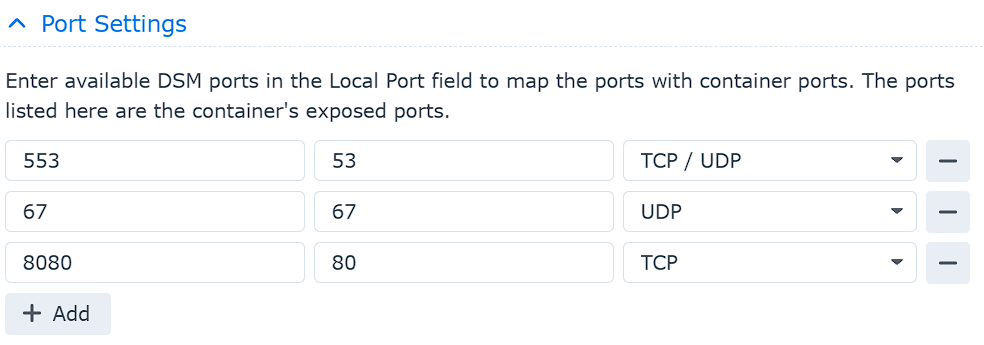 synology nas docker port settings