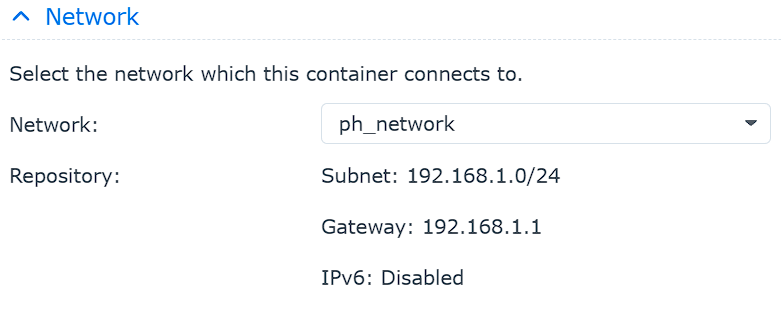 network settings in containers.