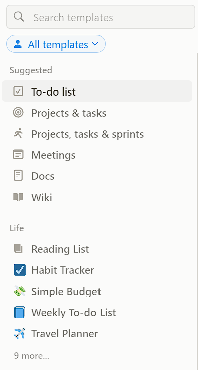 templates in notion.