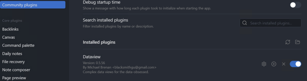 enabling dataview for obsidian.