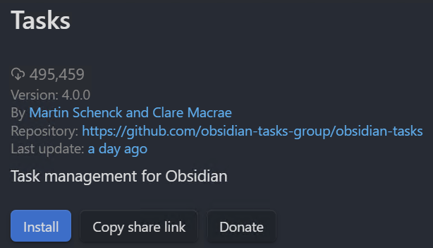 installing tasks plugin. obsidian tasks.