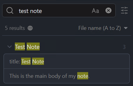 test note search results.