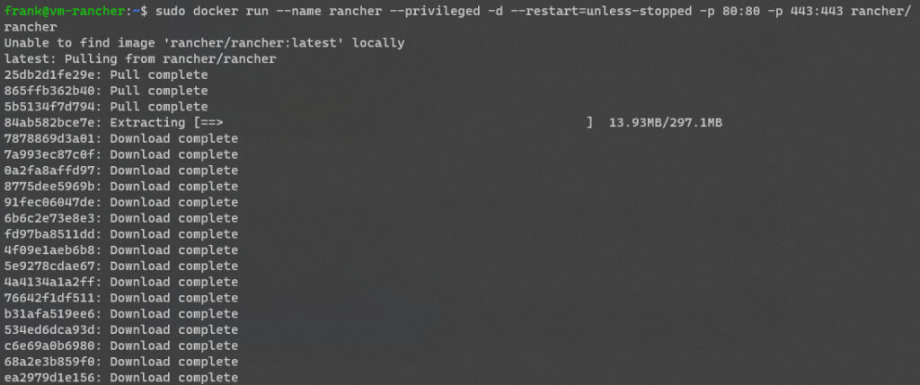 install rancher by running a docker run command.