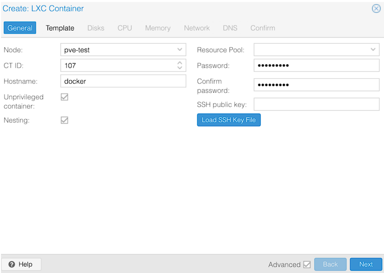 creating a docker LXC container.