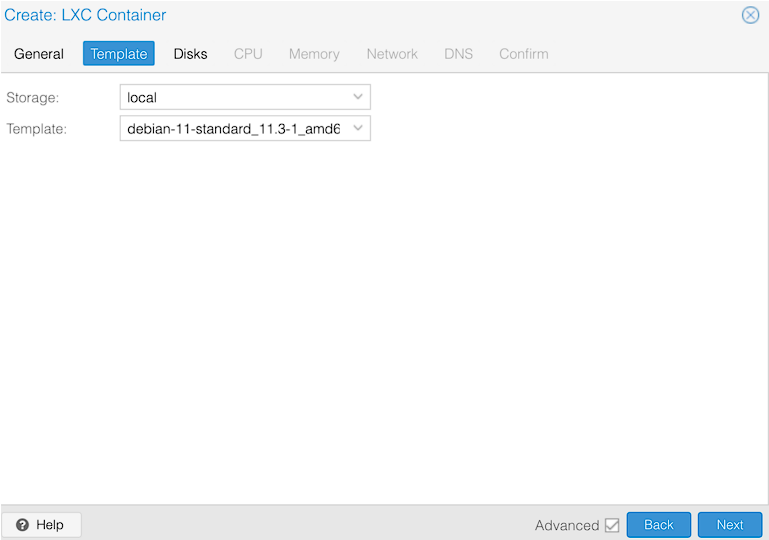 selecting the debian 11 template.