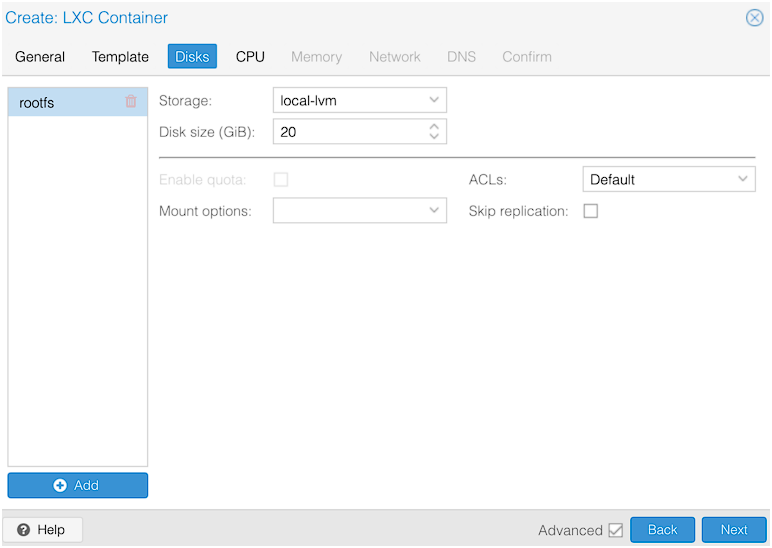 entering a disk size.