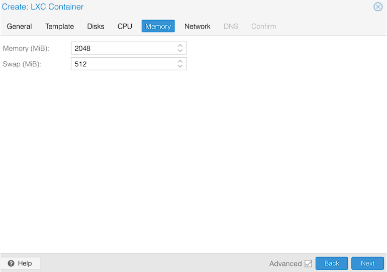 setting total memory for the container.