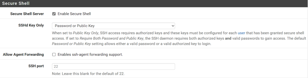 enable ssh on pfsense.