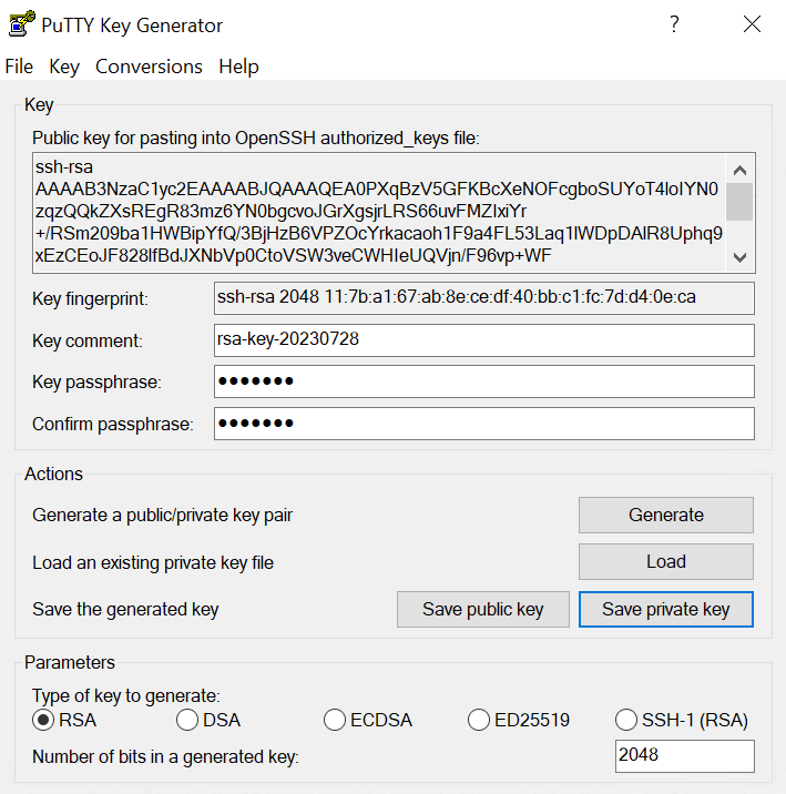 rsa generator using PuTTY.